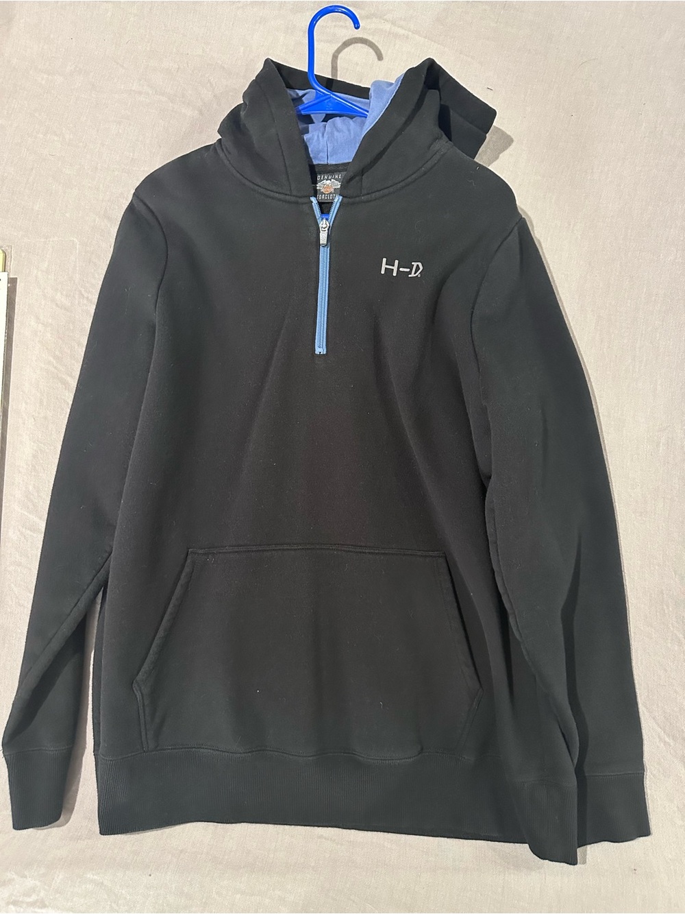 Harley-Davidson Black Half-Zip Hoodie with Blue Trim